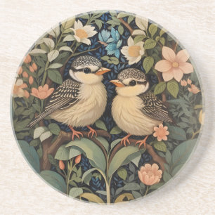 Twee Schattigee Baby Birds Botanische Tuin Zandsteen Onderzetter