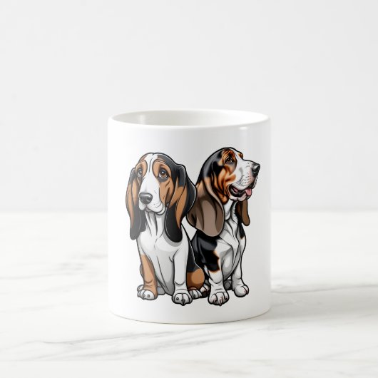 Twee Schattigee Cartoon Basset Hounds Koffiemok (Center)