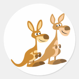 Twee Schattigee Cartoon Kangoeroes Ronde Sticker