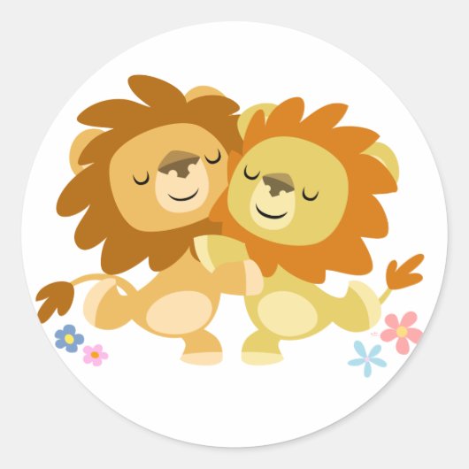 Twee Schattigee Cartoon Lions Tango Sticker (Voorkant)