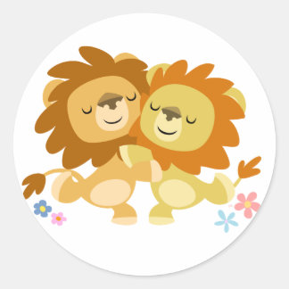 Twee Schattigee Cartoon Lions Tango Sticker