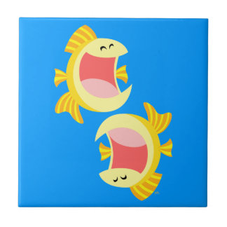 Twee Schattigee Cartoon Vis Tegels en Trivets Tegeltje