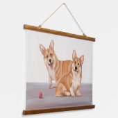 Twee Schattigee corgi’s Hangend Wandkleed (Gebogen)