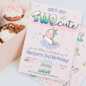 TWEE Schattigee Eenhoorn Regenboog Roze Meisje 2e  Kaart