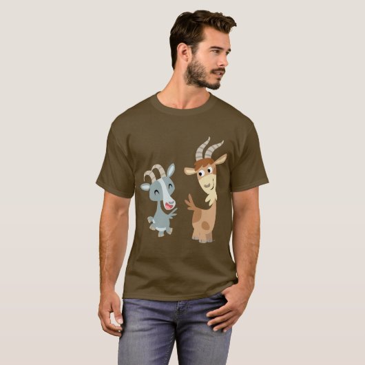 Twee Schattigee Happy Cartoon Goats T-shirt (Voorkant volledig)