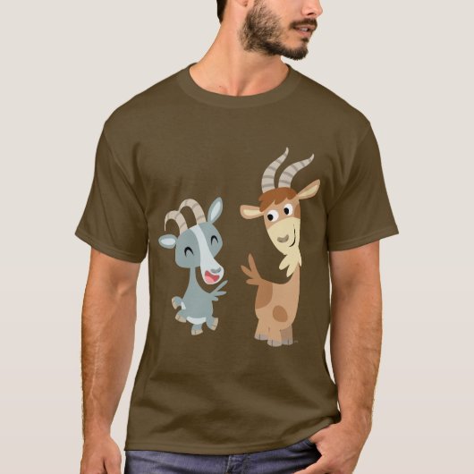 Twee Schattigee Happy Cartoon Goats T-shirt (Voorkant)