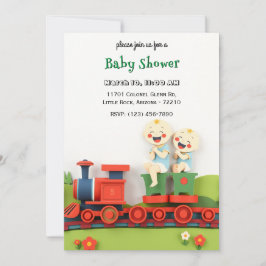 Twee Schattigee Happy Kinder op Train Baby shower Kaart