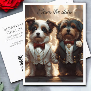 Twee Schattigee Hondenkamers Gay Wedding Save the Aankondigingskaart