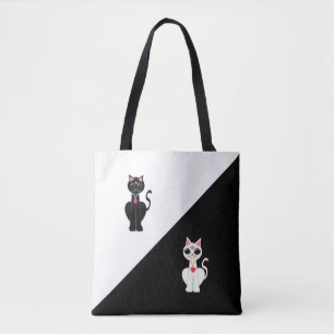 Twee Schattigee katten op zwart en wit Tote Bag