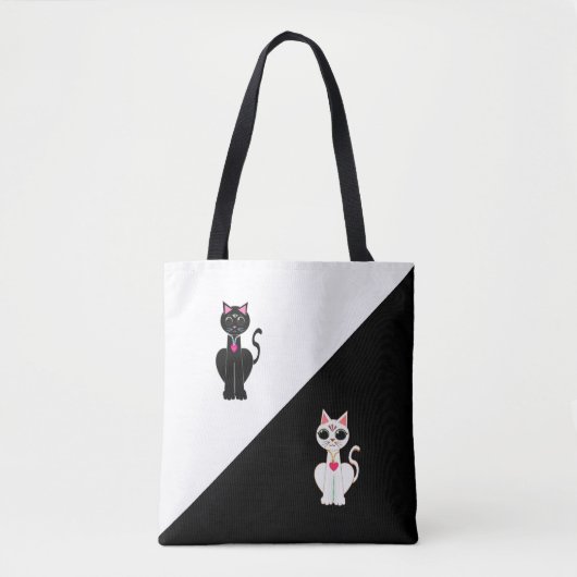 Twee Schattigee katten op zwart en wit Tote Bag (Voorkant)