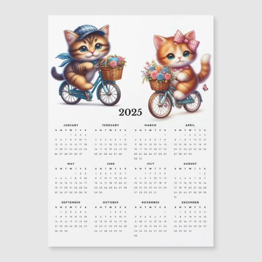 Twee Schattigee Katten Rijden Fietsen 2025 Magneet (Voorkant)