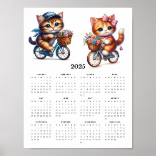 Twee Schattigee Katten Rijden Fietsen 2025 Muurkal Poster