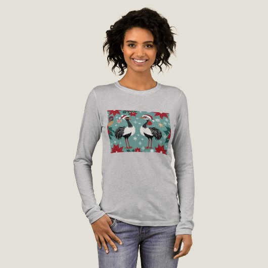 Twee Schattigee kerststruisvogels in Santa Hats Tri-Blend Shirt (Voorkant)