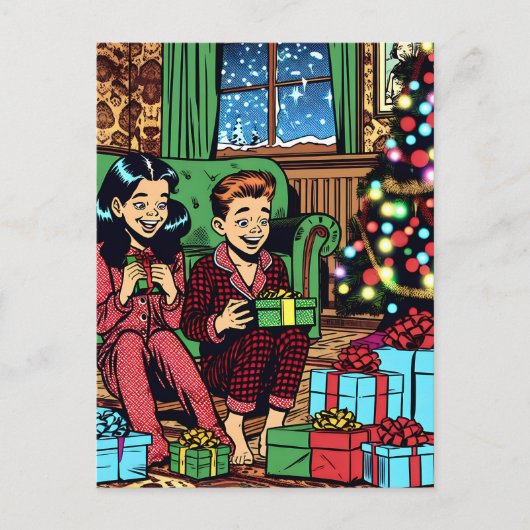 Twee Schattigee  kinderen kerst Feestdagenkaart (Voorkant)