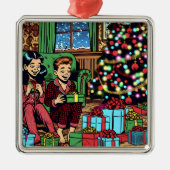 Twee Schattigee kinderen kerst Metalen Ornament (Voorkant)