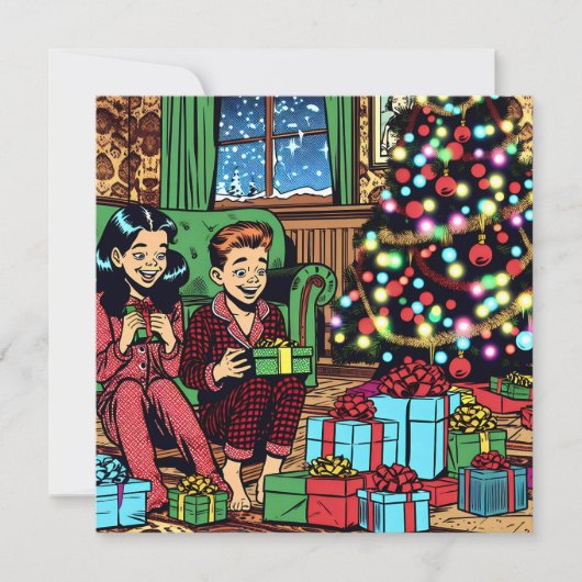 Twee Schattigee  kinderen Kerstmis gepersonaliseer Feestdagenkaart (Voorkant)