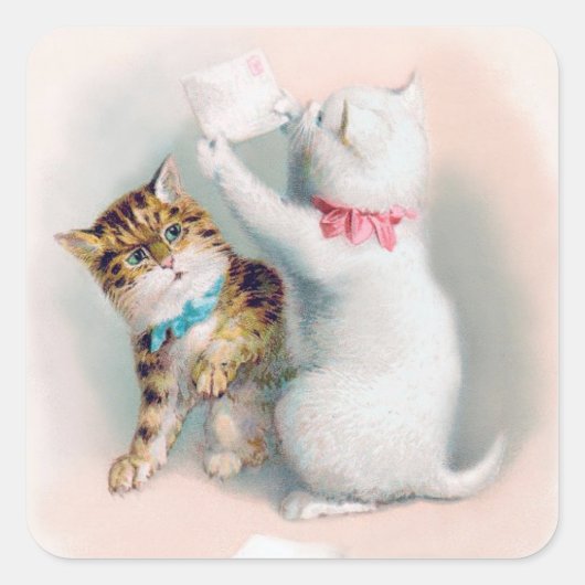 Twee Schattigee Kittens -  antropomorfe kattenkuns Vierkante Sticker (Voorkant)
