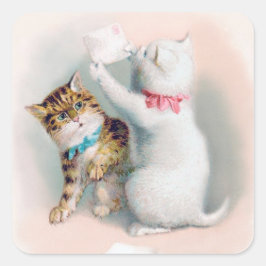 Twee Schattigee Kittens -  antropomorfe kattenkuns Vierkante Sticker