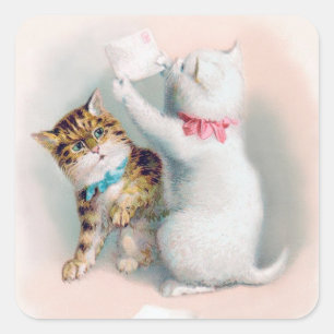 Twee Schattigee Kittens -  antropomorfe kattenkuns Vierkante Sticker
