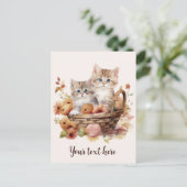 Twee Schattigee Kittens Basket Autumn Briefkaart (Staand voorkant)
