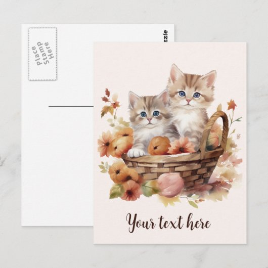 Twee Schattigee Kittens Basket Autumn Briefkaart (Voorkant / Achterkant)
