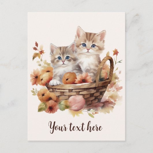 Twee Schattigee Kittens Basket Autumn Briefkaart (Voorkant)