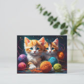 Twee Schattigee kittens met bolletjes garen Briefkaart (Staand voorkant)