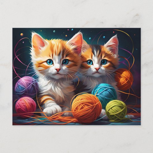 Twee Schattigee kittens met bolletjes garen Briefkaart (Voorkant)