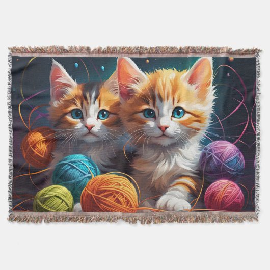Twee Schattigee kittens met bolletjes garen Deken (Voorkant)