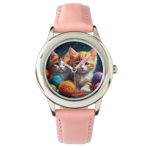 Twee Schattigee kittens met bolletjes garen Horloge