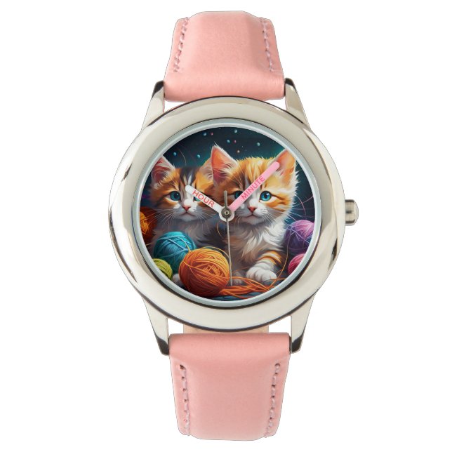 Twee Schattigee kittens met bolletjes garen Horloge (Voorkant)