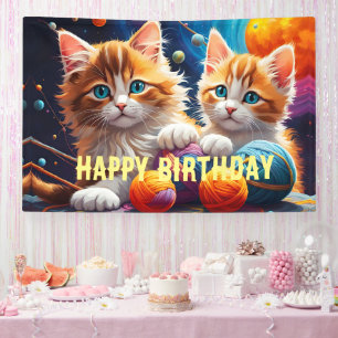 Twee Schattigee kittens met bolletjes garen Spandoek