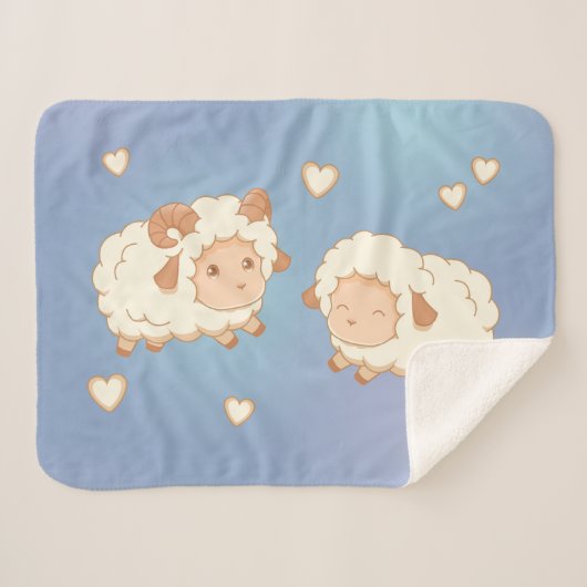 Twee Schattigee kleine schapen op blauw Sherpa Deken (Voorkant (horizontaal))