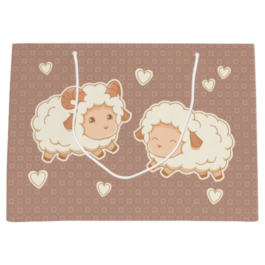 Twee Schattigee kleine schapenpatroon op bruin Groot Cadeauzakje (Voorkant)