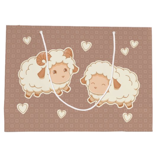 Twee Schattigee kleine schapenpatroon op bruin Groot Cadeauzakje (Achterkant)