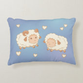 Twee Schattigee kleine schapenpatroontje op blauw Accent Kussen (Voorkant)