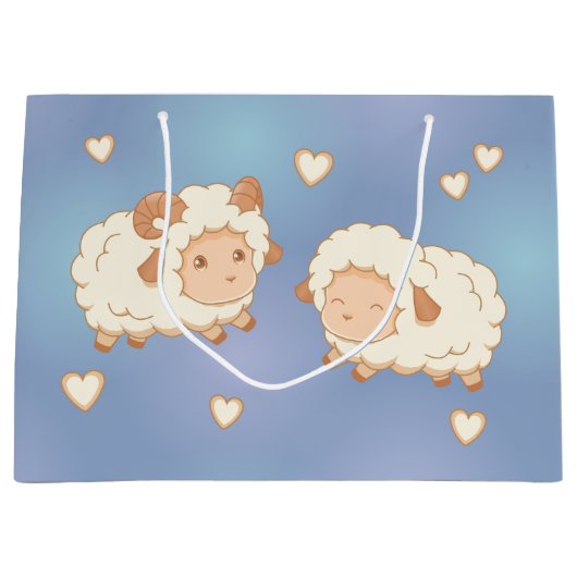 Twee Schattigee kleine schapenpatroontje op blauw Groot Cadeauzakje (Voorkant)