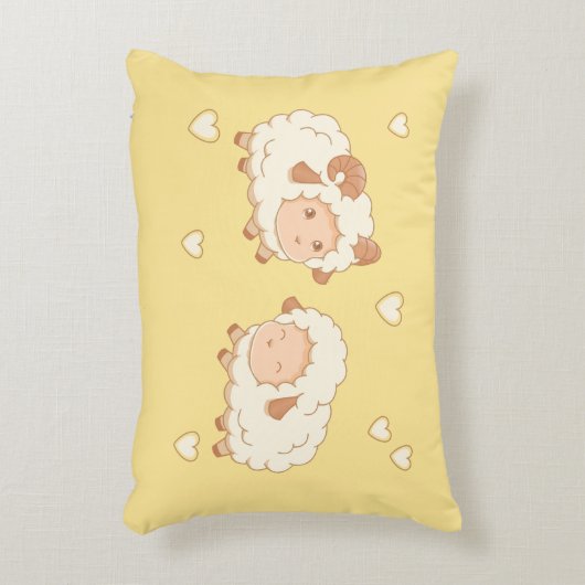 Twee Schattigee kleine schapenpatroontje op geel Accent Kussen (Voorkant(Verticaal))
