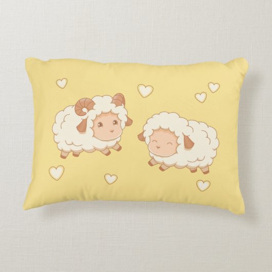 Twee Schattigee kleine schapenpatroontje op geel Accent Kussen (Achterkant)