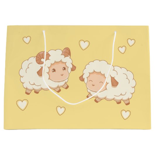 Twee Schattigee kleine schapenpatroontje op geel Groot Cadeauzakje (Voorkant)