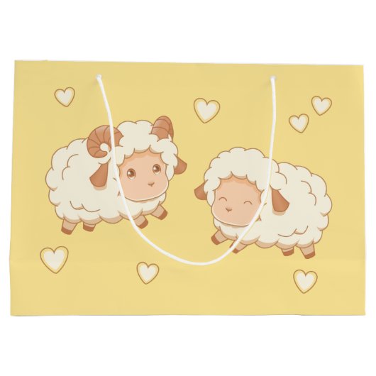 Twee Schattigee kleine schapenpatroontje op geel Groot Cadeauzakje (Achterkant)