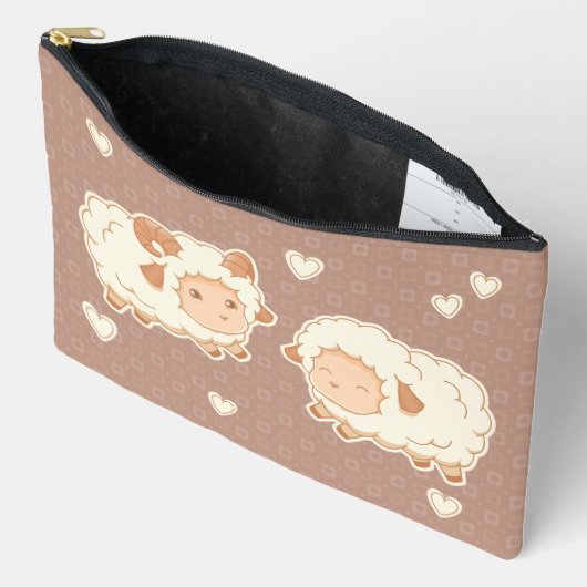 Twee Schattigee kleine schapenram Ewe op bruin Etui (Open)