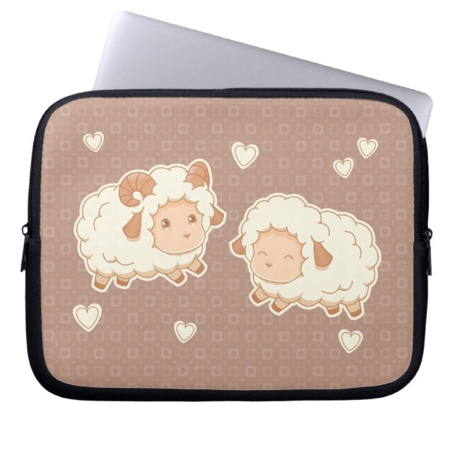 Twee Schattigee kleine schapenram Ewe op bruin Laptop Sleeve (Voorkant)