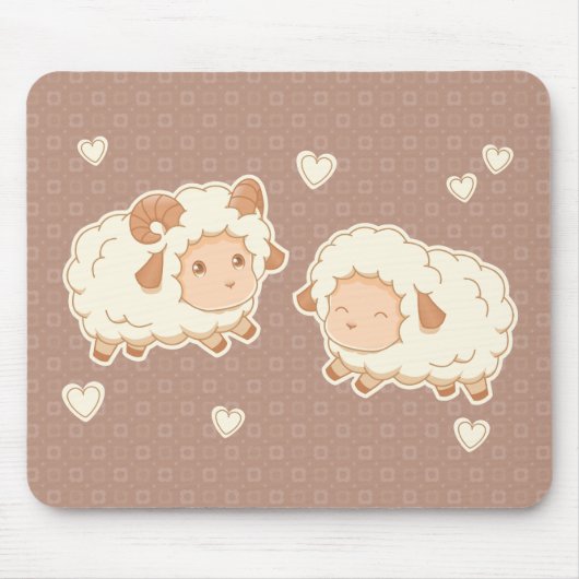 Twee Schattigee kleine schapenram Ewe op bruin Muismat (Voorkant)