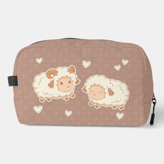 Twee Schattigee kleine schapenram Ewe op bruin Toilettasje (Voorkant)