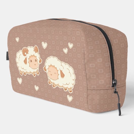 Twee Schattigee kleine schapenram Ewe op bruin Toilettasje (Rechterhoek)