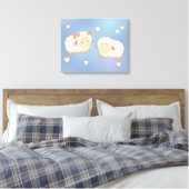 Twee Schattigee kleine schapenrammen op blauw Canvas Afdruk (Insitu (Slaapkamer))