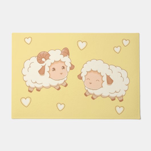 Twee Schattigee kleine schapenrammen op geel Deurmat (Voorkant)