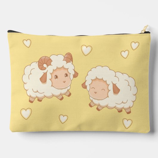 Twee Schattigee kleine schapenrammen op geel Etui (Achterkant)