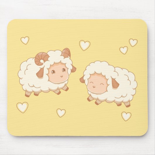 Twee Schattigee kleine schapenrammen op geel Muismat (Voorkant)